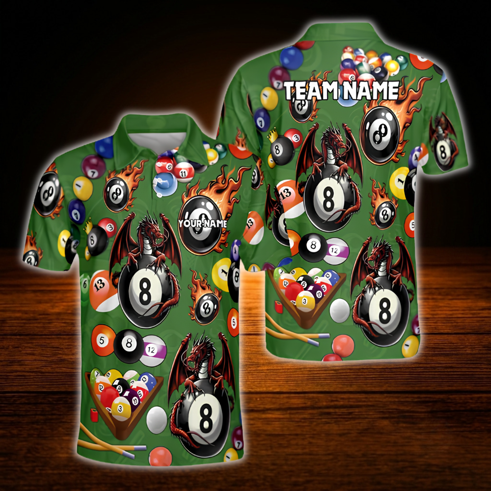 Dragon 8 Ball Custom Green Billiard Men Polo Shirt, Custom Dragon Billiard Team Shirt