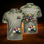 Custom Camouflage Green Billiard Men Polo Shirt, Custom Camo Billiard Shirt For Team