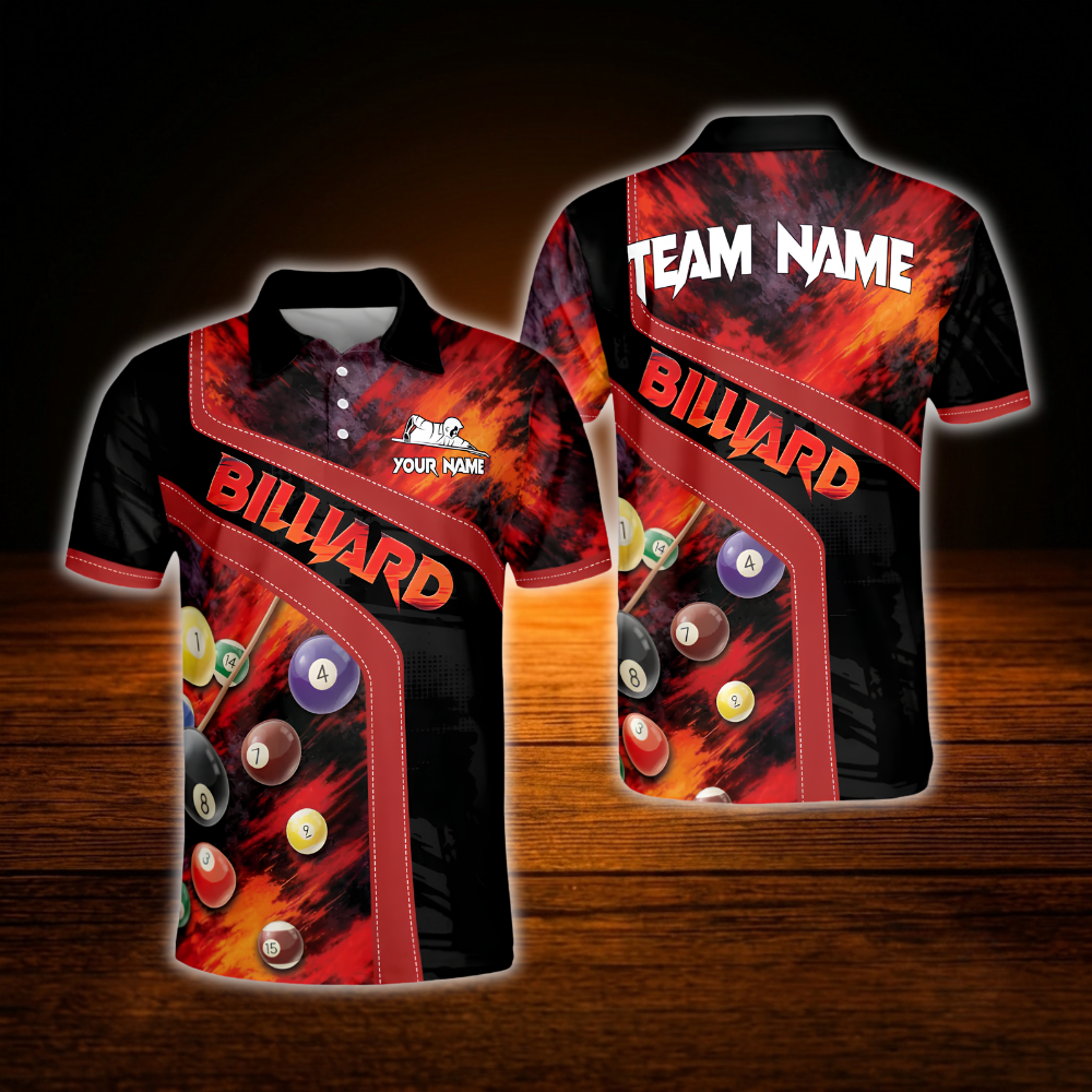 Custom Team Red And Black Billiard Polo Shirt For Men, Custom Billiard Shirt Team