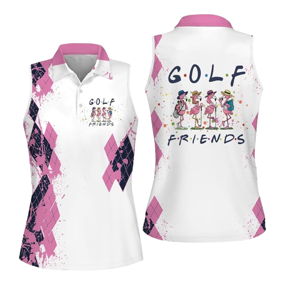 Golf Friend Flamingo Women's Sleeveless Golf Shirt, Flamingo Golf Shirt Womens GZ0018