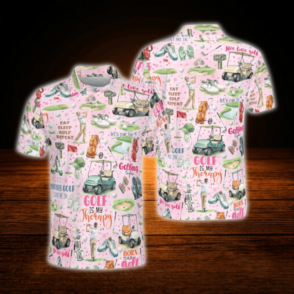 Golf Is My Therapy Men's Golf Polo Shirt, Funny Golf Shirts
