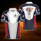 Custom Mens Navy White Red Billiard Polo Shirt, Custom Patriotic Billiard Shirt