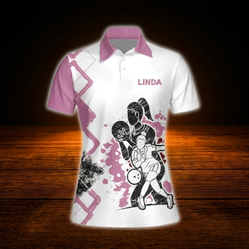 Custom Never Underestimate A Woman With A Bowling Ball Bowling Polo Shirts For Women, Custom Funny Bowling Shirts For Women