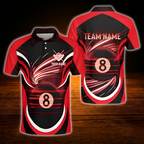 Custom 8 Ball Red Black Billiard Polo Shirt Men, Custom Team Billiard Shirt
