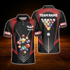 Custom Team Black And Red Billiard Polo Shirt For Men, Custom Billiard Shirts