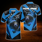 Custom 8 Ball Blue Thunder Billiard Polo Shirt Men, Custom 8 Ball Billiard Team Shirt