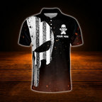 Custom Skull American Flag Bowling Polo Shirts For Men, Custom Skull Bowling Team Shirts