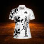 Swing Swear Repeat Black And White Skeleton Golf Polo Shirt For Women, Funny Skull Ladies Golf Shirt