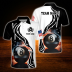 Custom American Flag 8 Ball Billiard Polo Shirt For Men, Custom Team Patriotic Billiard Shirt