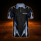Custom Team Black And Blue Flame Bowling Polo Shirts For Men, Custom Bowling Shirt