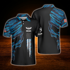Custom Skull Blue Camo Billiard Polo Shirt For Men, Custom Skull Billiard Shirt