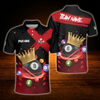 King 8 Ball Custom Red Black Billiard Polo Shirt For Men, Custom Team Billiard Shirt
