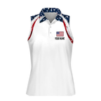 Custom American Flag Sleeveless Golf Shirt Womens, Custom Ladies Patriotic Golf Shirts GZ0012