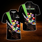 Custom Team Black Green Billiard Polo Shirt, Men's Custom Billiard Shirts