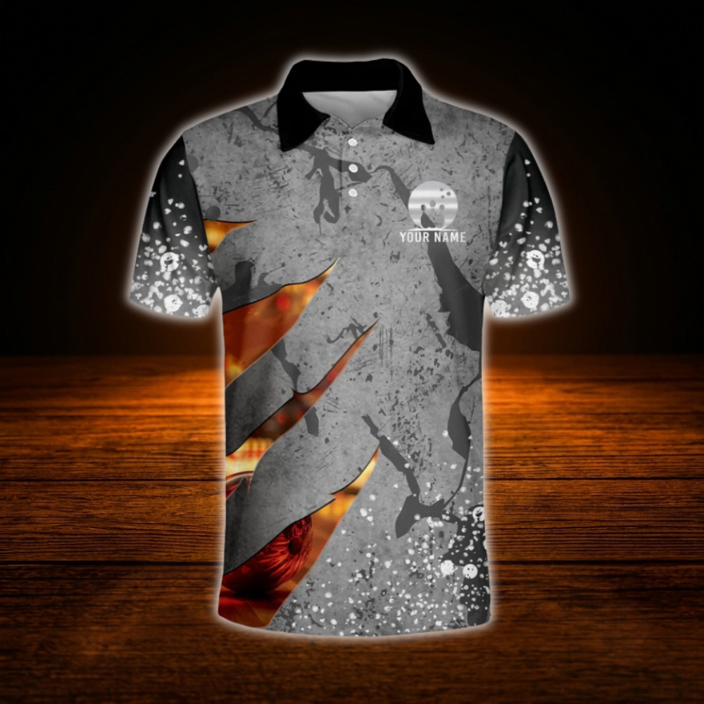 Custom Team Grey Mens Bowling Polo Shirts, Custom Team Bowling Shirts