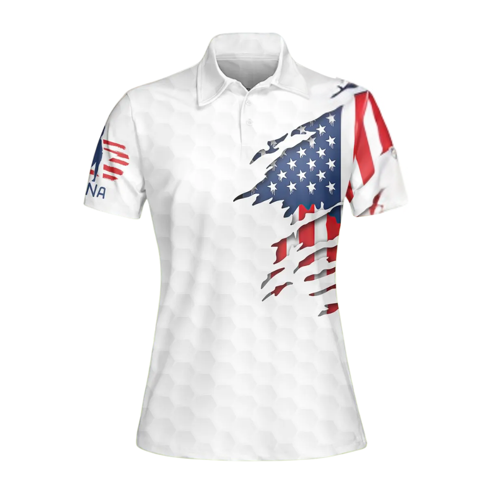 Custom American Flag Golf Polo Shirts For Ladies, Custom Women's Patriotic Golf Shirts GE0046