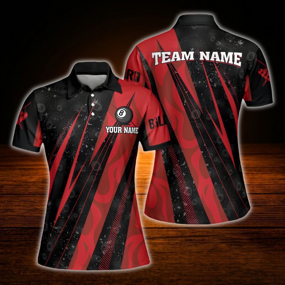 Custom Team Womens Red Black Billiard Polo Shirt, Custom Ladies Billiard Shirt
