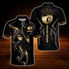 Custom 8 Ball Golden Black Billiard Polo Shirt For Men, Custom 8 Ball Pool Team Shirt