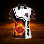 Queen Pins Custom Flame Bowling Polo Shirts For Women, Custom Flame Bowling Shirts For Women
