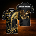 Custom Eagle Gold Black Billiard Polo Shirt Men, Custom Eagle Team Billiard Shirt