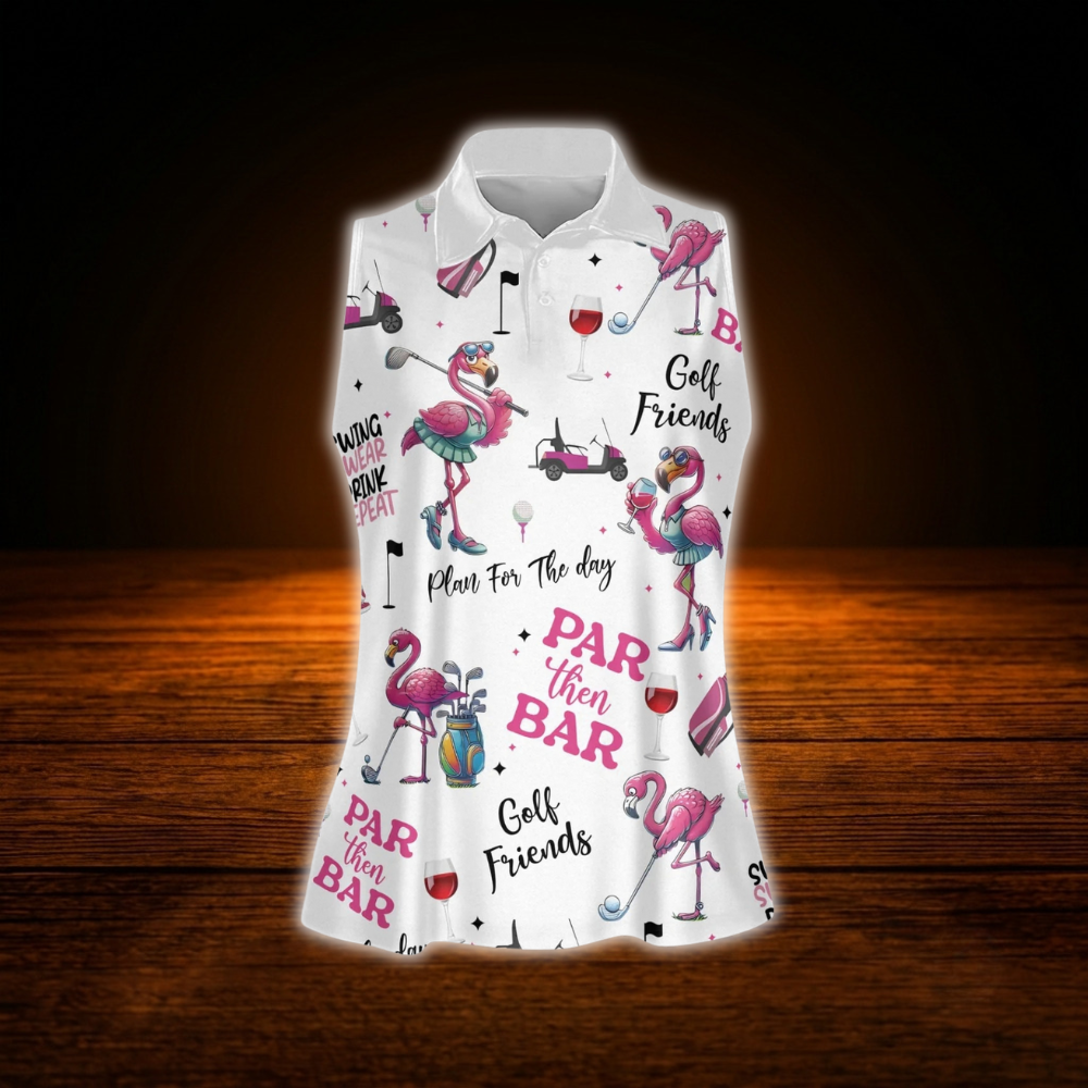 Funny Flamingo Women's Sleeveless Golf Shirts, Flamingo Golf Shirts For Ladies