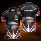 American Flag 8 Ball Custom Men Billiard Polo Shirt, Custom Patriotic Billiard Shirt For Team