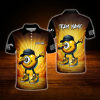 Funny 9 Ball Custom Mens Billiard Polo Shirt Black And Yellow, Custom Team 9 Ball Billiard Shirt