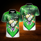 Custom Green Thunder Lightning Billiard Polo Shirt Men, Custom Thunder Billiard Team Shirts