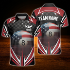 Custom 8 Ball USA Flag Men's Billiard Polo Shirt, Custom Patriotic Team Billiard Shirts