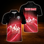 Team Custom Blue And Black Bowling Polo Shirts For Men, Custom Bowling Team Shirts