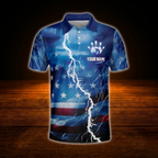 Custom American Flag Blue Thunder Bowling Polo Shirts For Men, Custom Patriotic Bowling Team Shirts