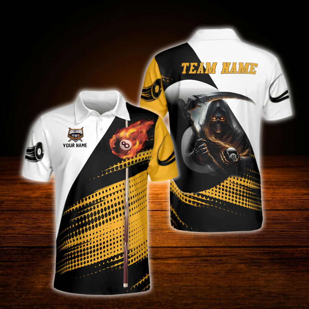 Skeleton Custom Mens Billiard Polo Shirt, Custom Skull Billiard Team Shirts