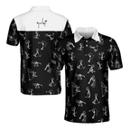 Men's Funny Stickfigures Golf Polo Shirts, Black And White Stickfigures Golf Shirts GE0068