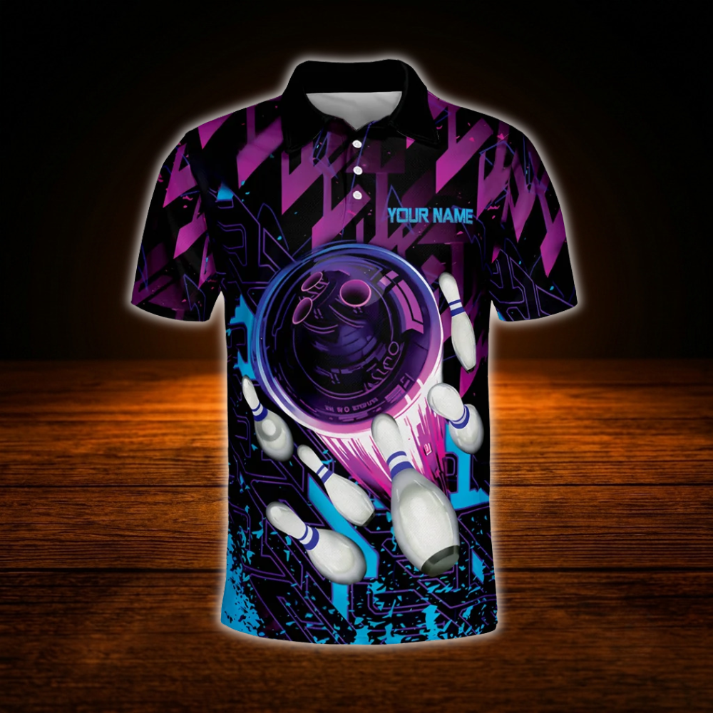 Custom Team Purple Bowling Polo Shirts Mens, Custom Bowling Team Shirts
