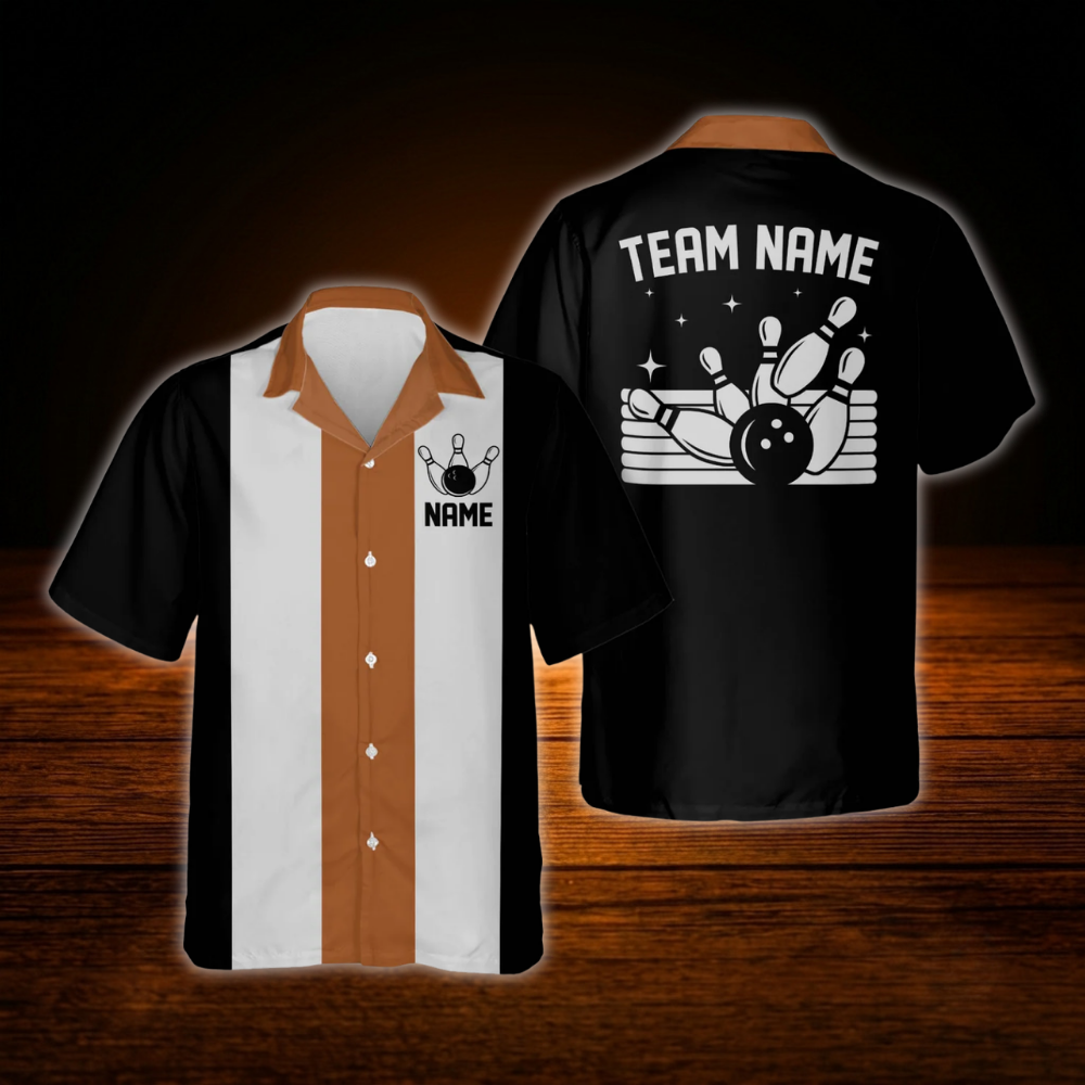 Custom Vintage Red Black Bowling Hawaiian Shirt, Custom Vintage Bowling Team Shirt