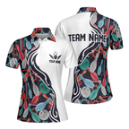 Custom Team Pattern Colorful White Bowling Polo Shirt For Women, Custom Bowling Shirt Womens BE0003