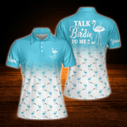 Talk Birdie To Me Personalized Flamingo Women's Pink And White Golf Polo Shirt, Custom Flamingo Golf Shirts For Ladies