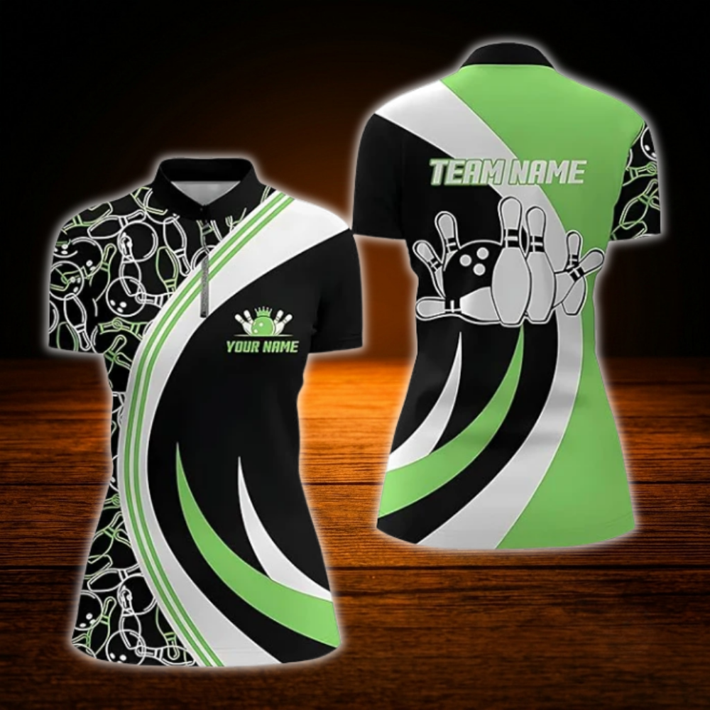 Custom Team Black Pink Bowling Women Jersey, Custom Bowling Shirt Ladies