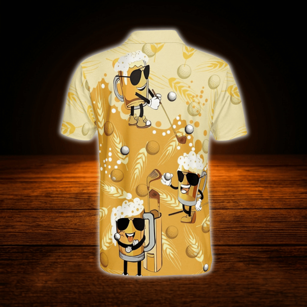 Funny Beer Men's Yellow Golf Polo Shirts, Beer Golf Shirts