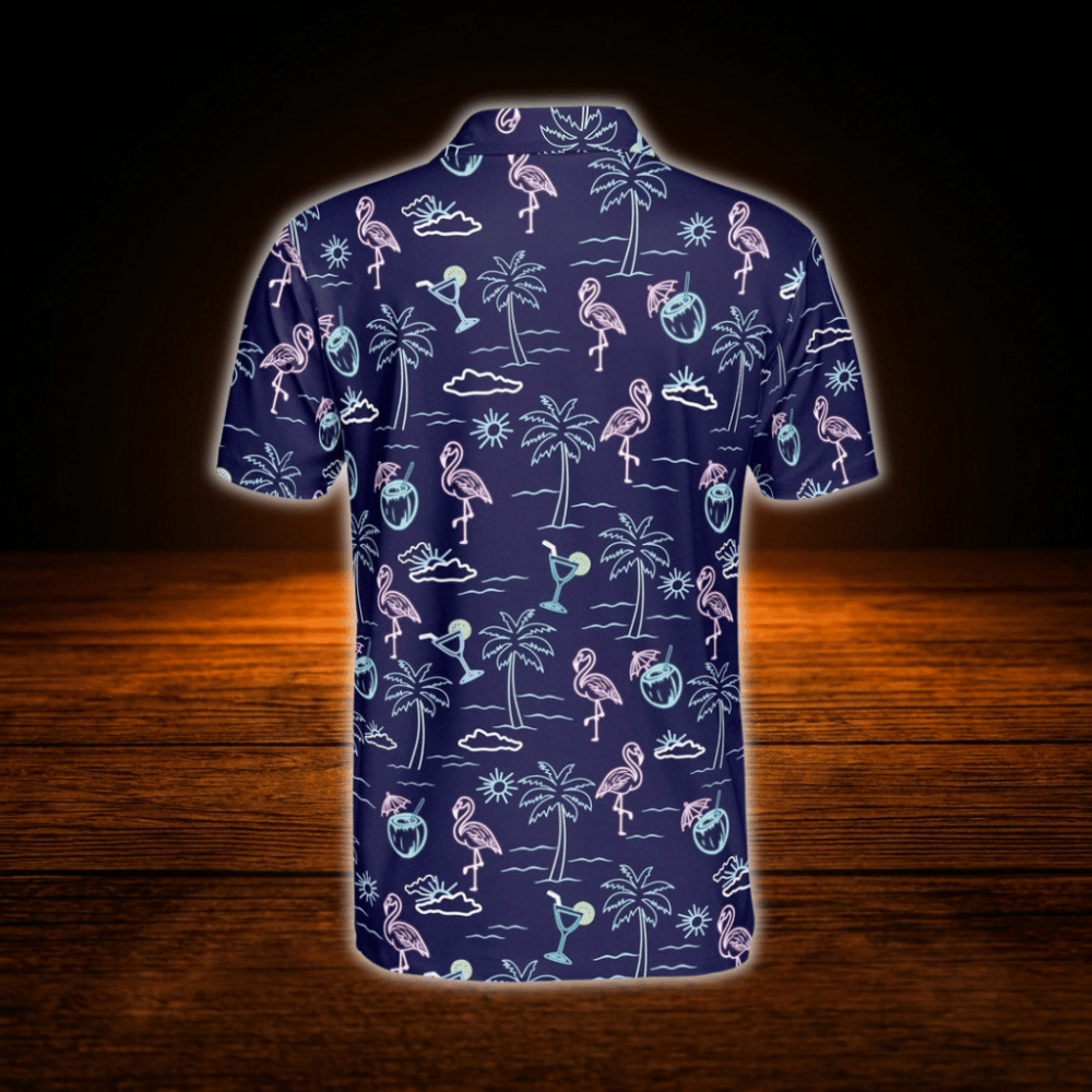 Neon Flamingo Tropical Golf Polo Shirts For Men, Flamingo Golf Shirts