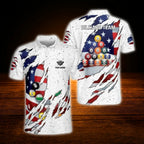 Custom American Flag Billiard Men Polo Shirt White, Custom Patriotic Billiard Shirt For Team