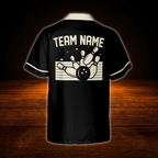 Custom Men's Retro Black Bowling Hawaiian Shirt, Custom Retro Bowling Shirt Team