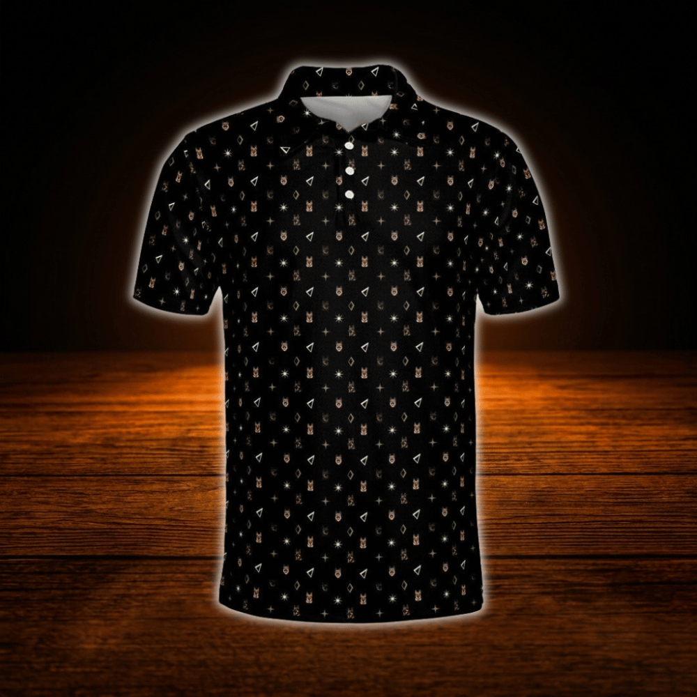 German Shepherd Men's Black Polo Golf Shirt, Dog Golf Shirt