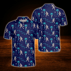 Bigfoot Tropical Men's Navy Blue Golf Polo Shirts, Bigfoot Golf Shirts