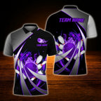 Custom Fire Ball Bowling Men Polo Shirt Cyan Black, Custom Flame Bowling Shirt For Team