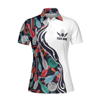 Custom Team Pattern Colorful White Bowling Polo Shirt For Women, Custom Bowling Shirt Womens BE0003