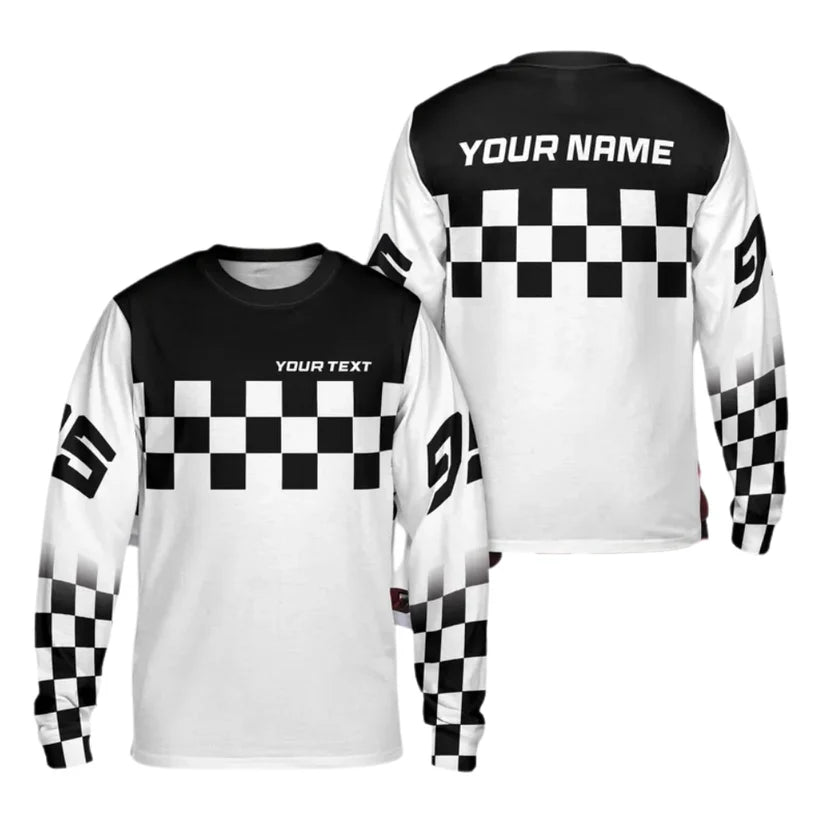 Custom Checkered Dirt Bike Long Sleeve Jersey Shirt For Mens, Custom Checkered Dirt Bike Shirts ME0006