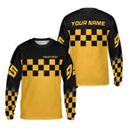 Custom Checkered Dirt Bike Long Sleeve Jersey Shirt For Mens, Custom Checkered Dirt Bike Shirts ME0006