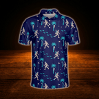 Bigfoot Tropical Men's Navy Blue Golf Polo Shirts, Bigfoot Golf Shirts