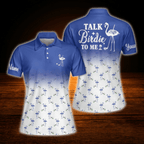 Talk Birdie To Me Personalized Flamingo Women's Pink And White Golf Polo Shirt, Custom Flamingo Golf Shirts For Ladies